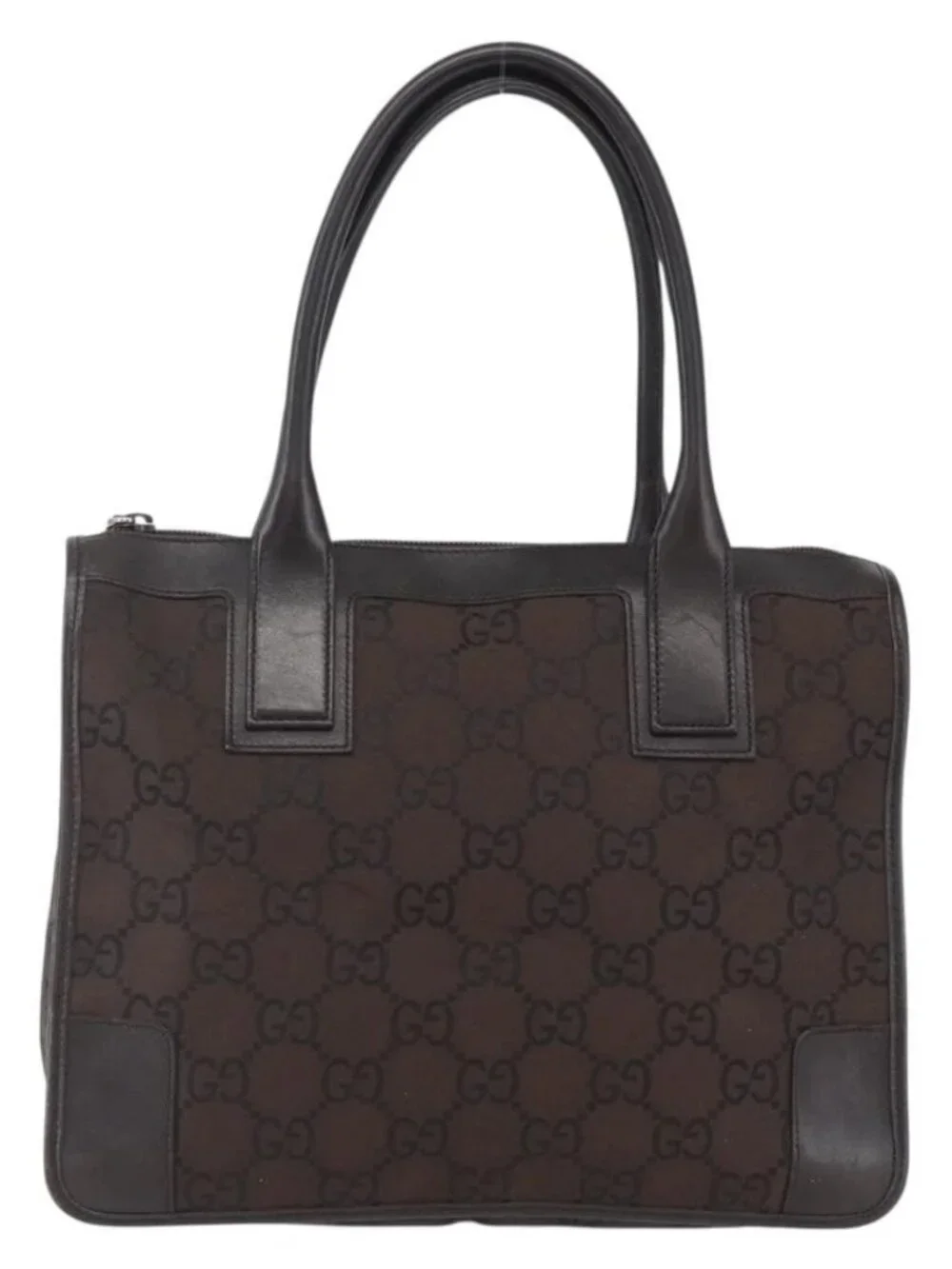 GUCCI GG Canvas Tote Bag Nylon outlet Dark Brown Silver 143742 Auth am10768 - Picture 3 of 16